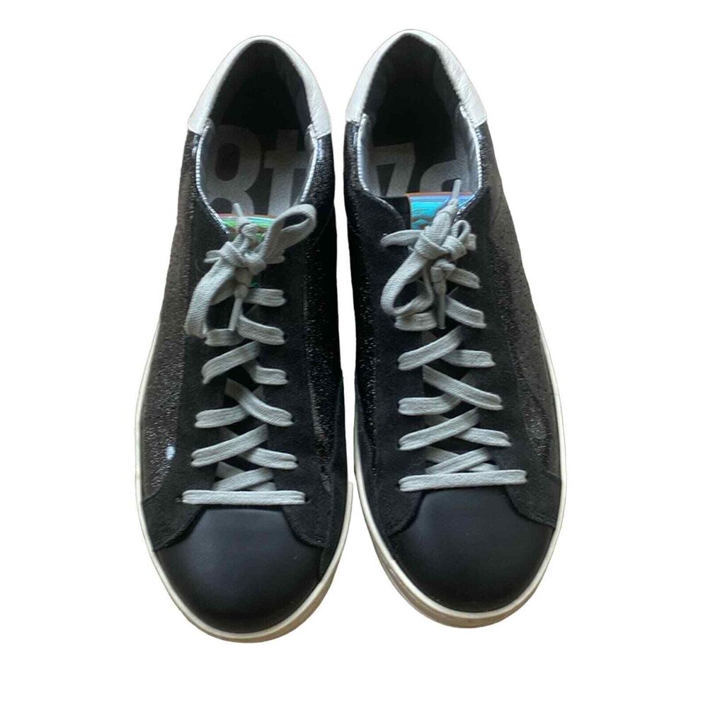 P448 Sneakers. Black Leather and Glitter. Size 39 Italian Sizing/ 8.5 U.S.